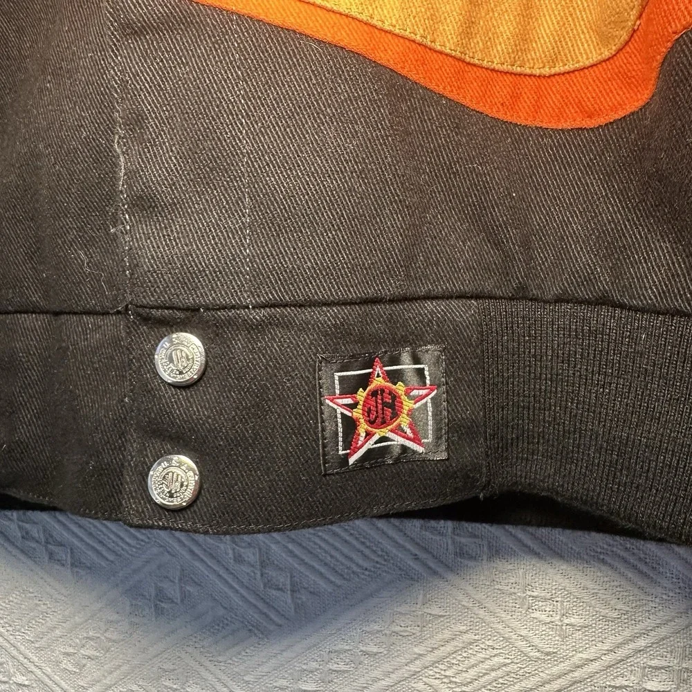 JH Design OrangeM&M #38 Yates Kids Vtg Jacket Nascar Racing Youth L or XS/S Wms.